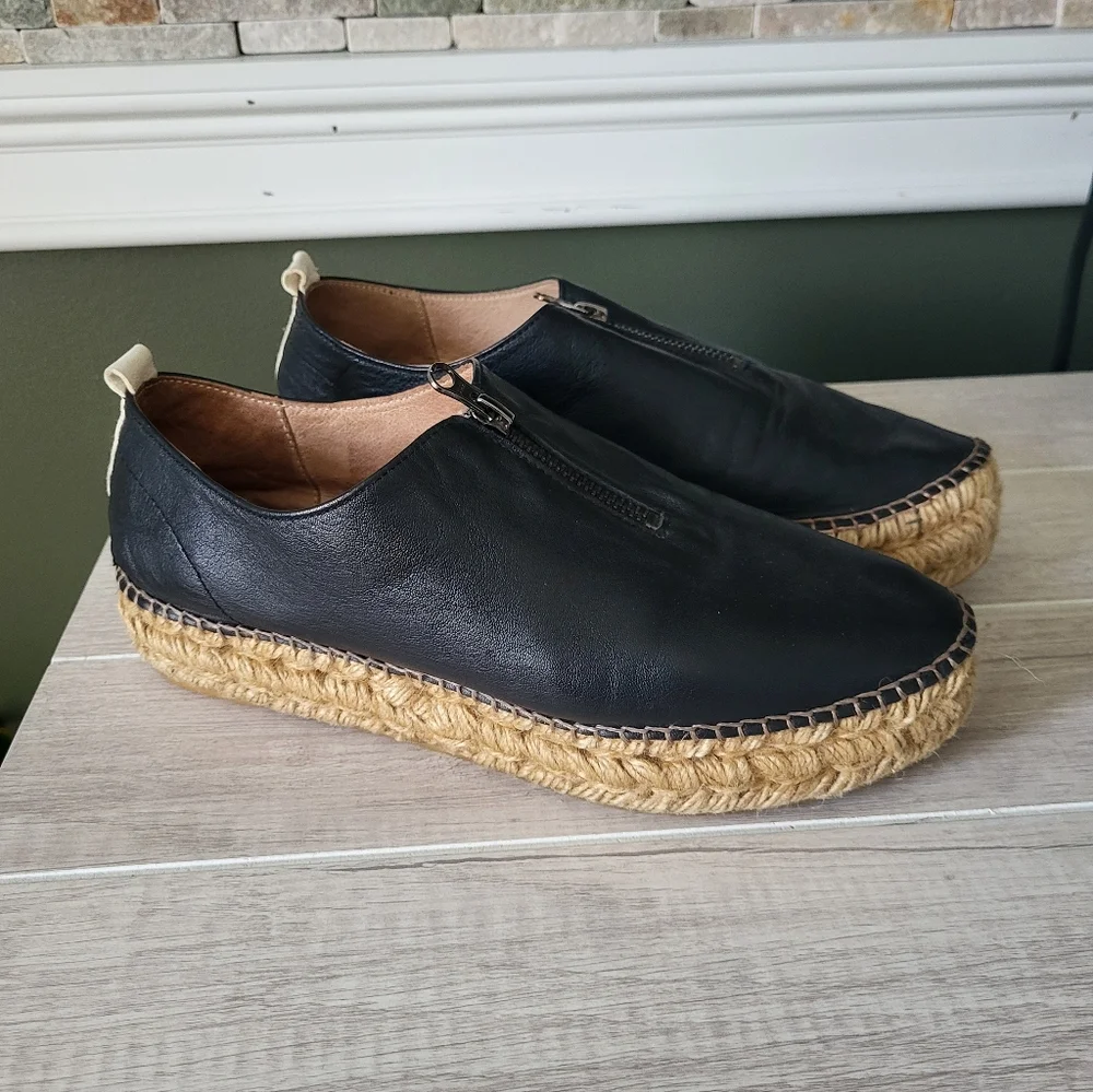 Eric Michael Serena Leather Espadrille Platform Sneakers Black 39‎ EU / 8.5-9 US